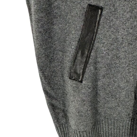 Milly Charcoal Gray Cashmere Blend Leather Trim Pockets Tunic Sweater Size M - Picture 2 of 5